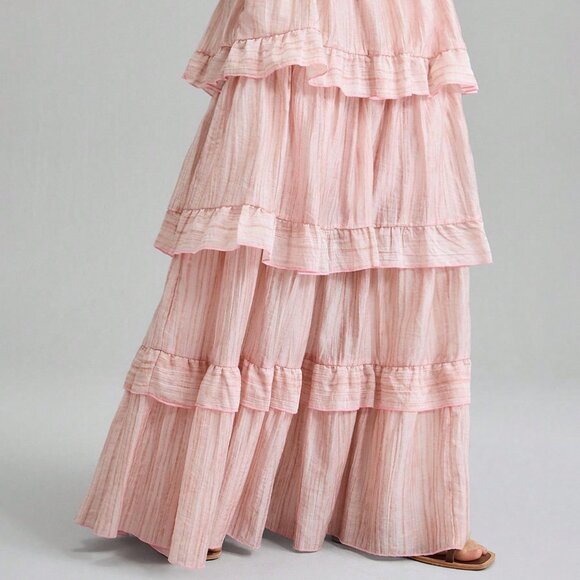 Pink Casual Ruffled Women's Elegant Multi-Layer Ruffled Skirt - Picture 4 of 6